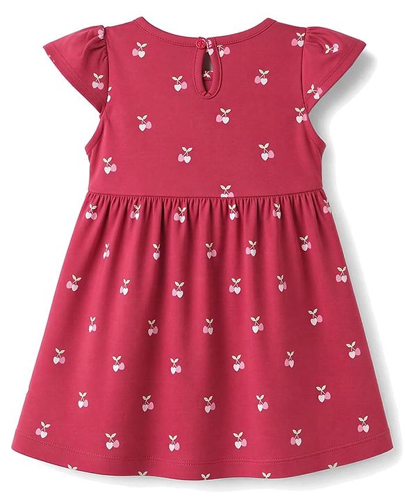 Babyhug Single Jersey Knit Half Sleeves Floral Printed Frocks With Bow Applique Pack Of 2 - Navy Blue & Dark Pink