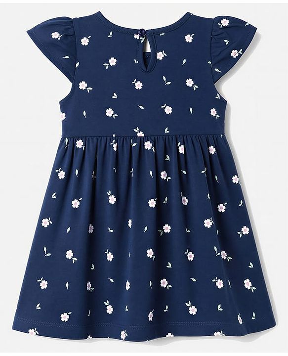 Babyhug Single Jersey Knit Half Sleeves Floral Printed Frocks With Bow Applique Pack Of 2 - Navy Blue & Dark Pink