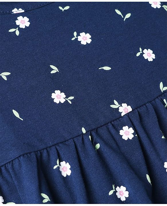 Babyhug Single Jersey Knit Half Sleeves Floral Printed Frocks With Bow Applique Pack Of 2 - Navy Blue & Dark Pink