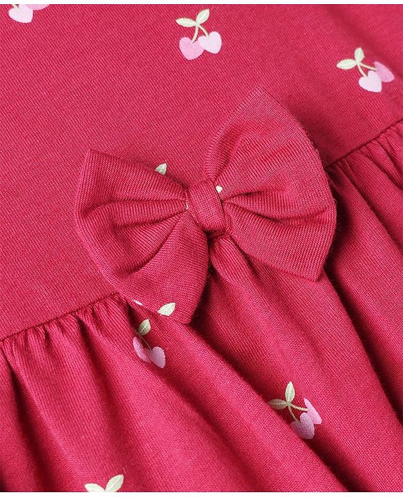 Babyhug Single Jersey Knit Half Sleeves Floral Printed Frocks With Bow Applique Pack Of 2 - Navy Blue & Dark Pink