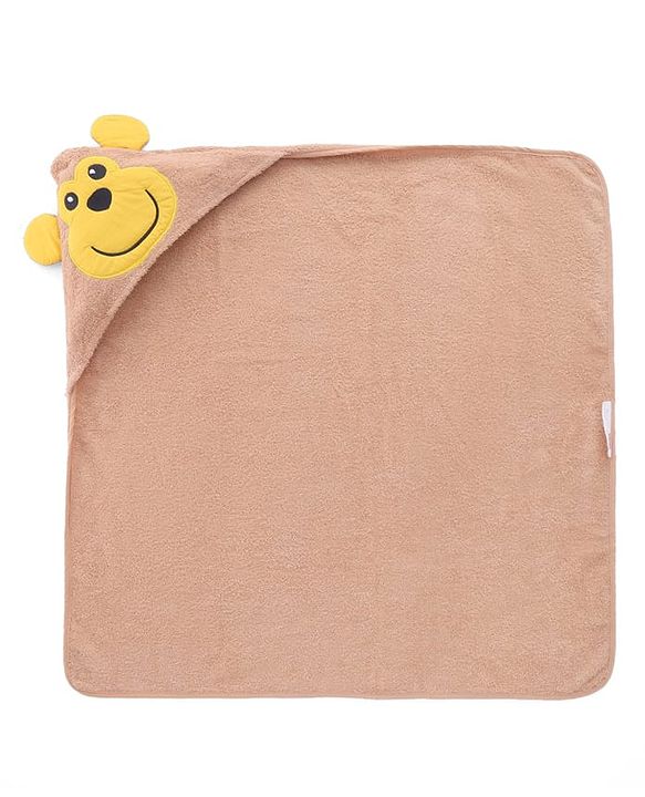 Babyhug Cotton Knit Microfiber Hooded Towel With Money Applique L 72 x B 71 cm - Brown