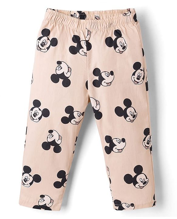 Babyhug Disney 100% Cotton Woven Full Sleeves Co-Ord Shirt And Pyjama Night Suit With Mickey Mouse Print- Beige