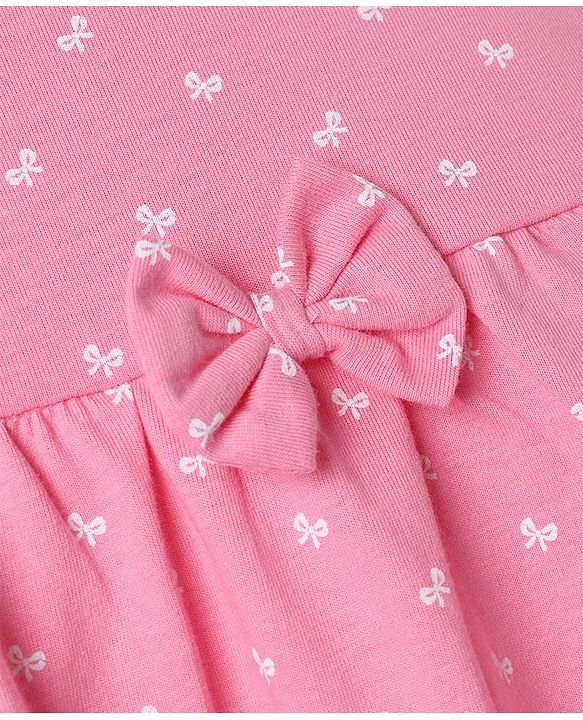 Babyhug Single Jersey Knit Half Sleeves Bow & Floral Printed Frock With Bow Applique Pack of 2 - Pink & Navy Blue