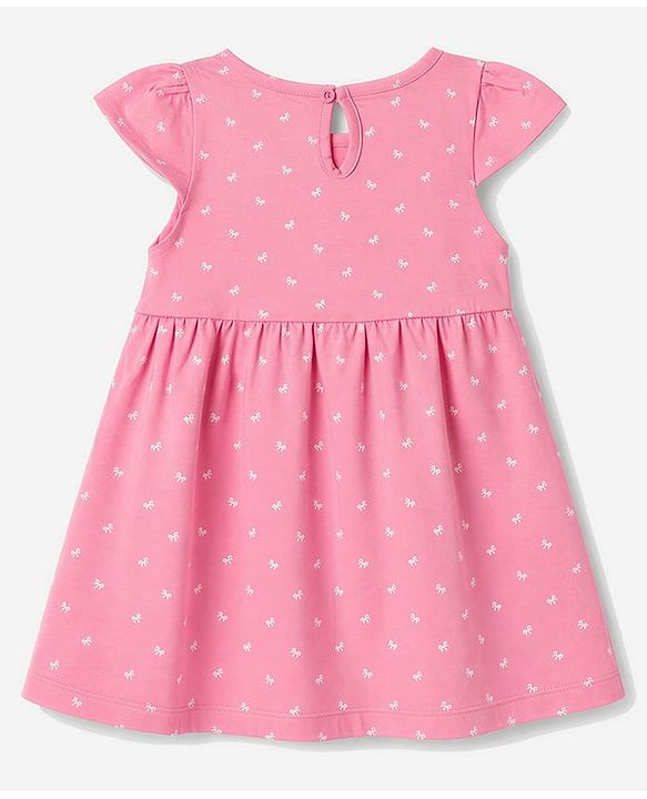 Babyhug Single Jersey Knit Half Sleeves Bow & Floral Printed Frock With Bow Applique Pack of 2 - Pink & Navy Blue