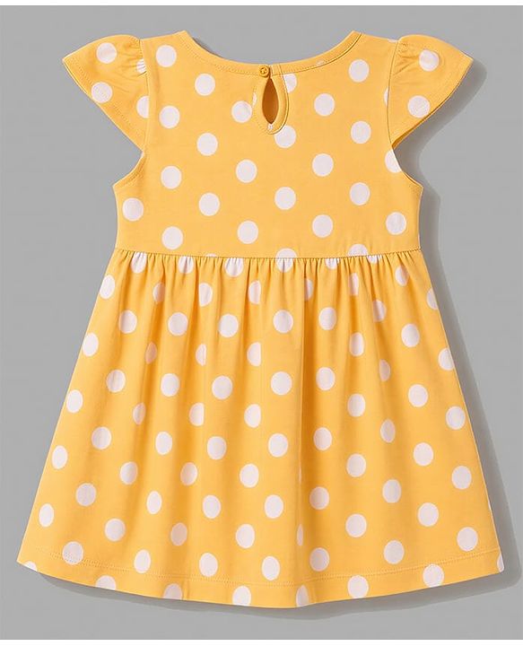 Babyhug Single jersey Knit Cap Sleeves Frock Floral & Polka Dot Print Pack of 2 - Green & Yellow