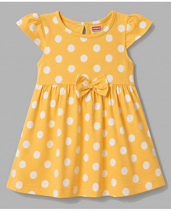 Babyhug Single jersey Knit Cap Sleeves Frock Floral & Polka Dot Print Pack of 2 - Green & Yellow