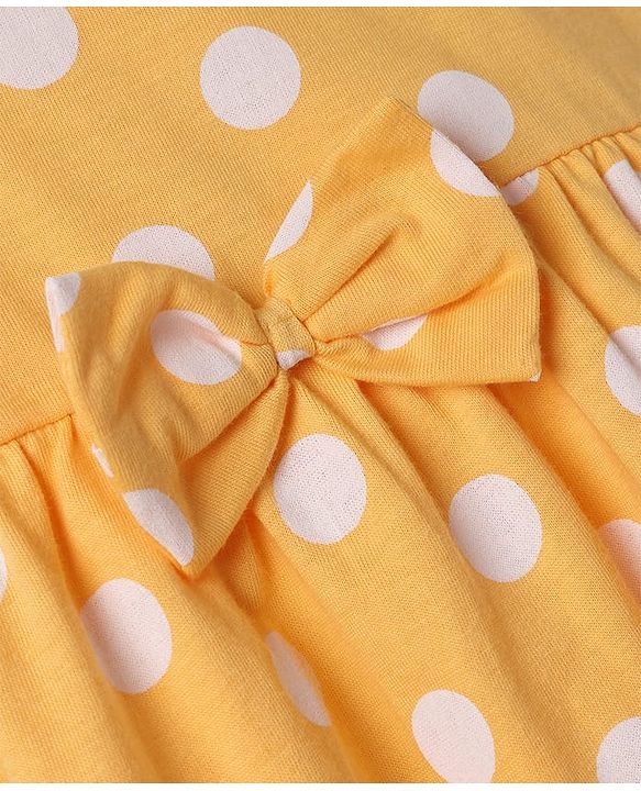 Babyhug Single jersey Knit Cap Sleeves Frock Floral & Polka Dot Print Pack of 2 - Green & Yellow