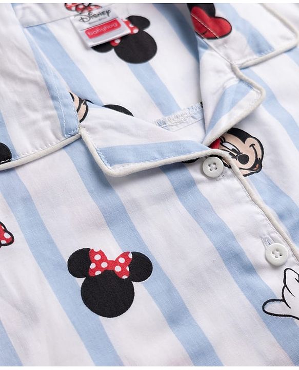 Babyhug Disney 100% Cotton Woven Full Sleeve Co-ord Shirt & Pyjama Night Suit with Minnie Mouse in Blue