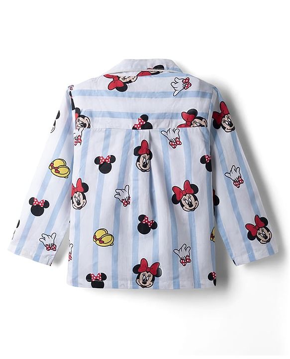 Babyhug Disney 100% Cotton Woven Full Sleeve Co-ord Shirt & Pyjama Night Suit with Minnie Mouse in Blue