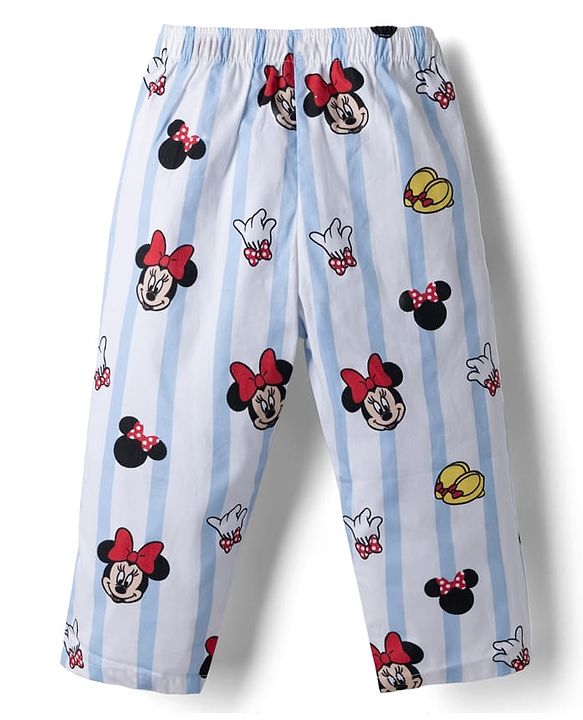 Babyhug Disney 100% Cotton Woven Full Sleeve Co-ord Shirt & Pyjama Night Suit with Minnie Mouse in Blue