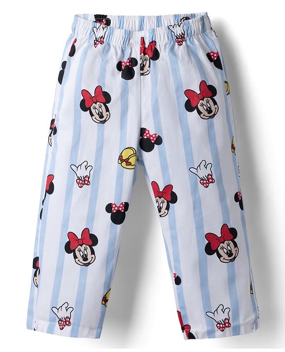 Babyhug Disney 100% Cotton Woven Full Sleeve Co-ord Shirt & Pyjama Night Suit with Minnie Mouse in Blue