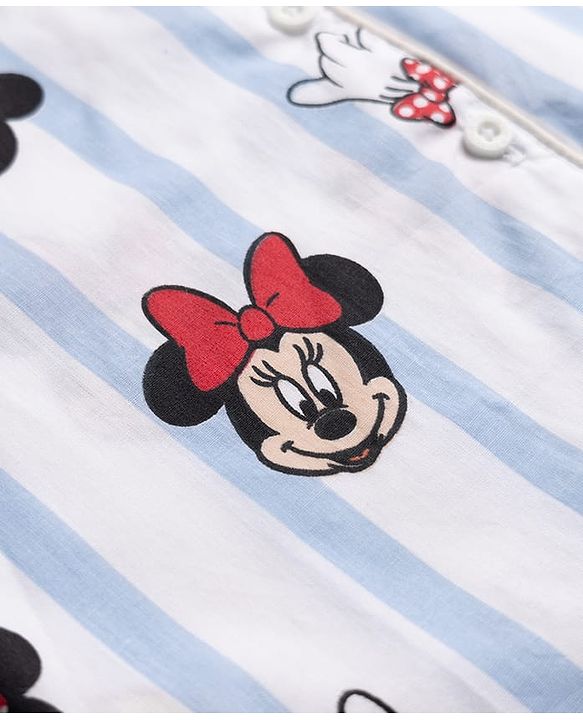 Babyhug Disney 100% Cotton Woven Full Sleeve Co-ord Shirt & Pyjama Night Suit with Minnie Mouse in Blue