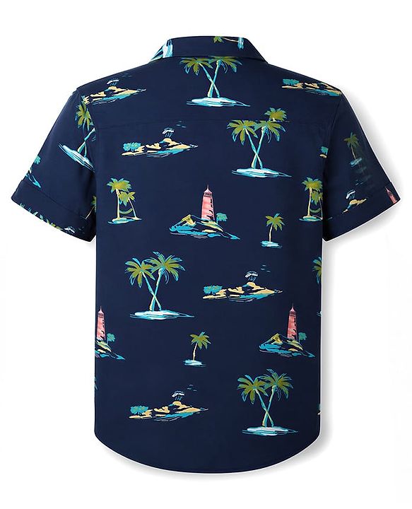 Pine Kids Woven Half Sleeves Shirt with Tropical Theme Print - Blue