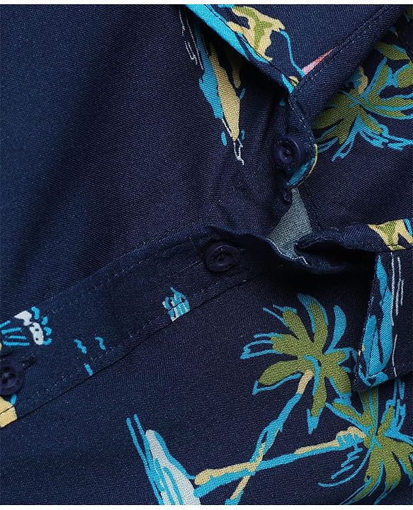 Pine Kids Woven Half Sleeves Shirt with Tropical Theme Print - Blue