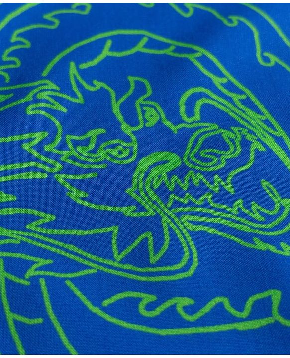 Pine Kids Cotton Knit Printed Shirt with Half Sleeves and Dragon Print - Blue