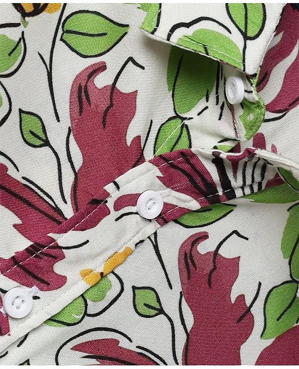 Pine Kids Viscose Knit Half Sleeves Printed Shirt with Floral Print - Green