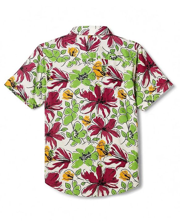 Pine Kids Viscose Knit Half Sleeves Printed Shirt with Floral Print - Green