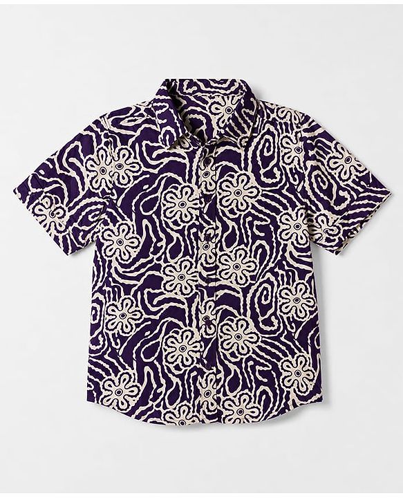 Pine Kids Viscous Knit Half Sleeves Printed Shirt with Floral Print - Purple