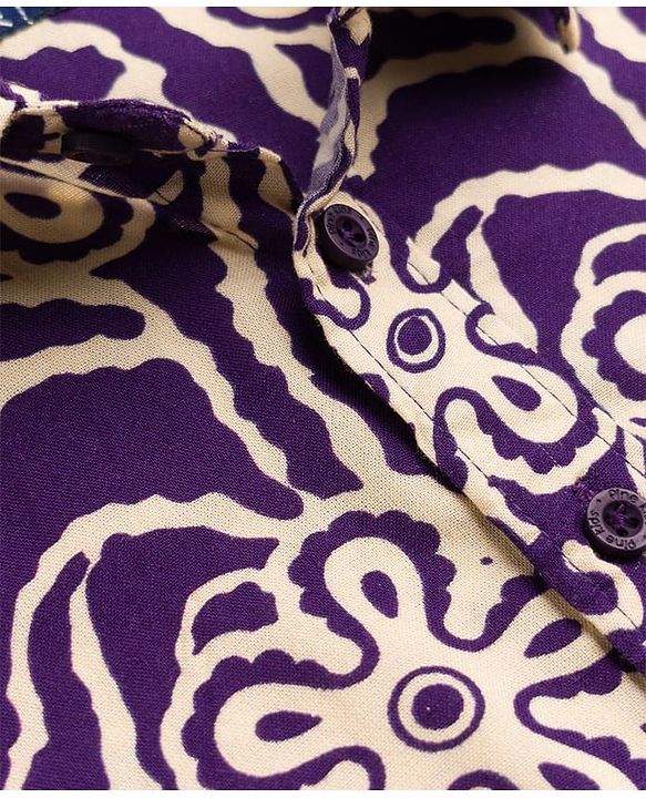 Pine Kids Viscous Knit Half Sleeves Printed Shirt with Floral Print - Purple