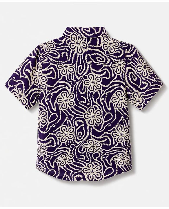 Pine Kids Viscous Knit Half Sleeves Printed Shirt with Floral Print - Purple