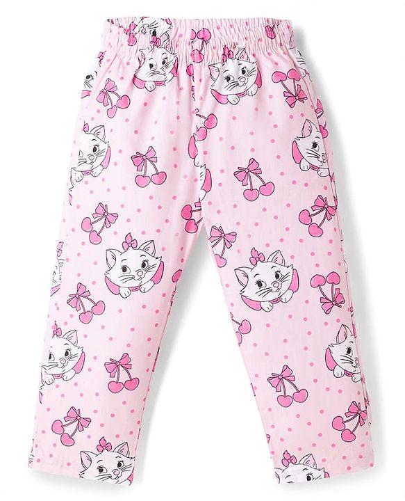 Babyhug Disney Poplin Woven Full Sleeves Shirt & Pyjama Co-ords Night Suit With Marie Graphic - Pink