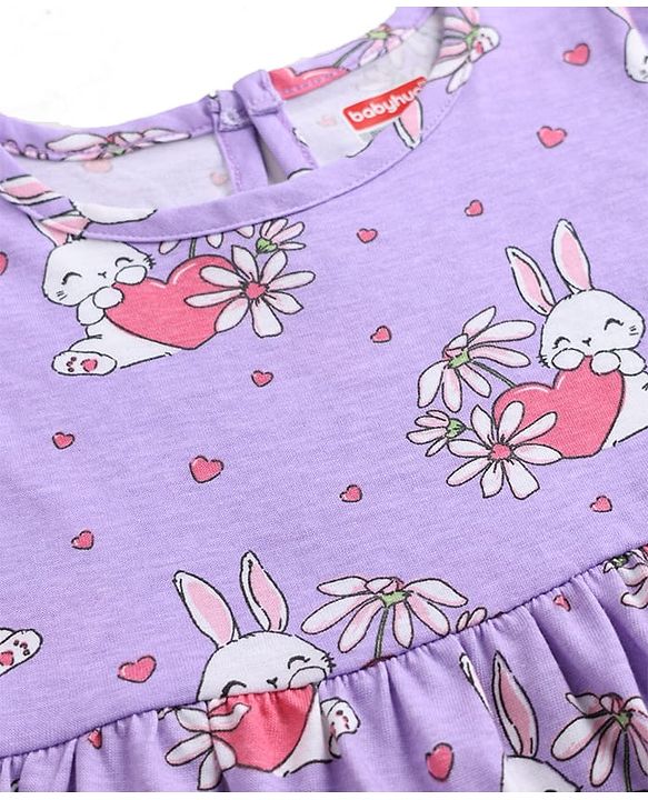 Babyhug Cotton Knit Half Sleeves Frocks with Bunny & Polka Dots Print Pack of 2 - Red & Lilac