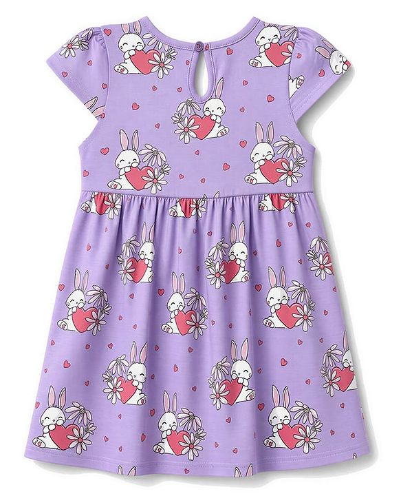 Babyhug Cotton Knit Half Sleeves Frocks with Bunny & Polka Dots Print Pack of 2 - Red & Lilac