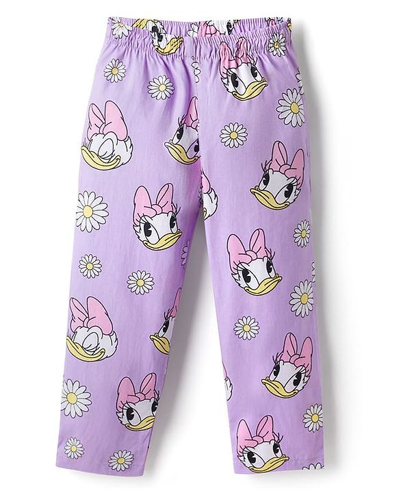 Babyhug Disney Poplin Woven Full Sleeves Front Open Shirt & Pyjama Night Suit with Daisy Duck Print - Lilac