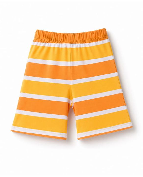 Babyhug 100% Cotton Knit Half Sleeves T-Shirt & Striped Shorts Night Suit with Crocodile & Cub Print - Yellow