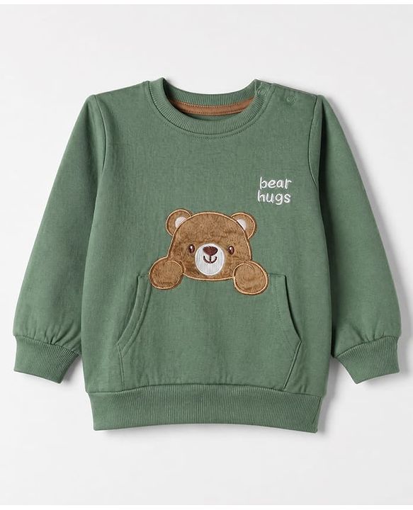 Babyhug Fleece Knit Sweatshirt with Full Sleeves and Bear Patch - Green