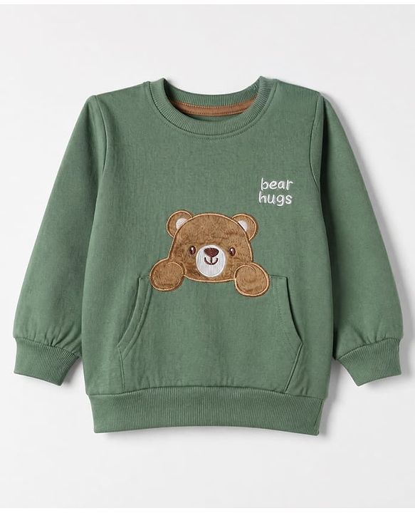 Babyhug Fleece Knit Sweatshirt with Full Sleeves and Bear Patch - Green