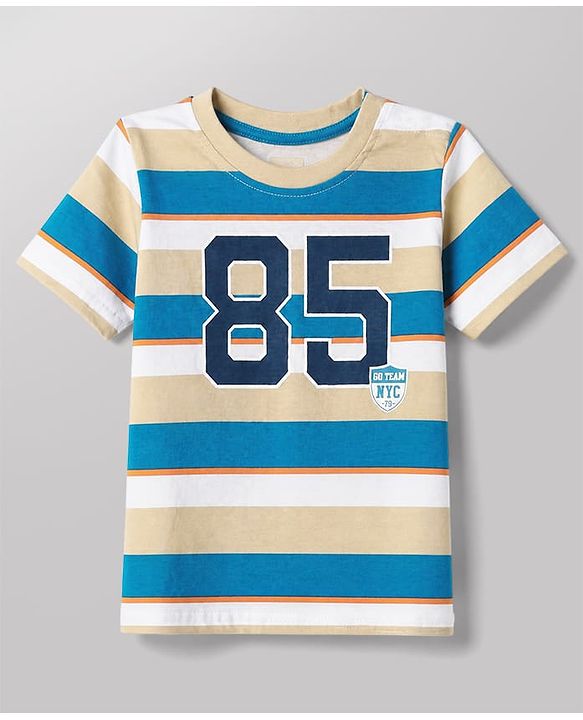 Babyhug Cotton Knit Half Sleeves Short Set With Varsity Print - Blue