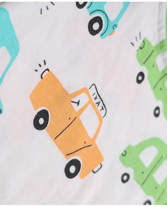 Babyhug 100% Cotton Knit Half Sleeves Co-Ords T-Shirt & Short Night Suit with Vehicle Print - White