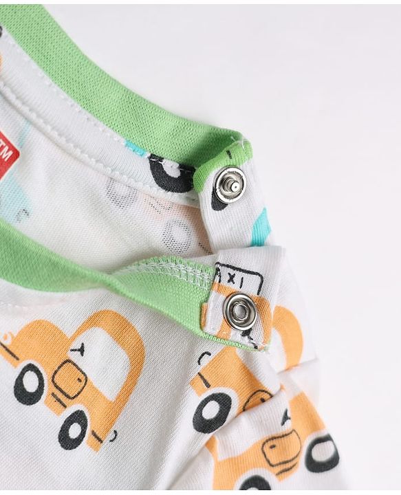 Babyhug 100% Cotton Knit Half Sleeves Co-Ords T-Shirt & Short Night Suit with Vehicle Print - White