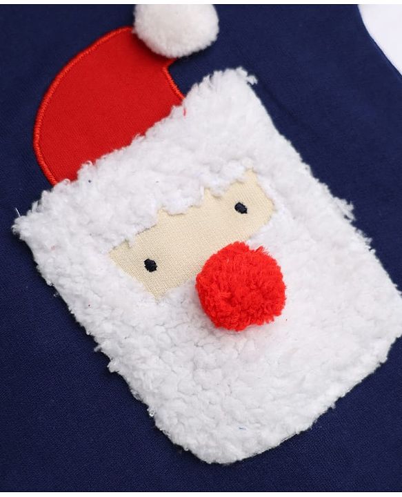 Babyhug 100% Cotton Terry Knit Full Sleeves Heavy Gauge Sweatshirt With Santa Claus Applique - Blue