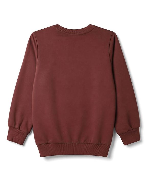 Babyhug Heavy Gauge 100% Cotton Terry Knit Full Sleeves Sweatshirt With Text & Bear Print - Dark Brown