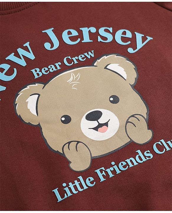 Babyhug Heavy Gauge 100% Cotton Terry Knit Full Sleeves Sweatshirt With Text & Bear Print - Dark Brown