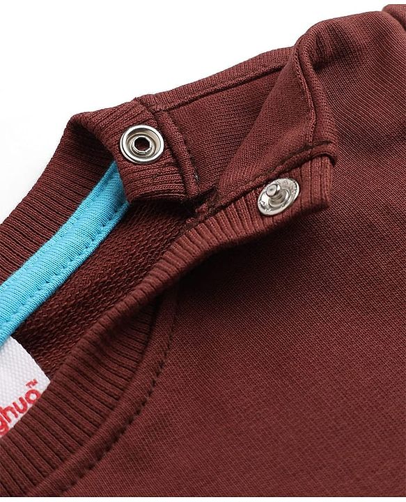 Babyhug Heavy Gauge 100% Cotton Terry Knit Full Sleeves Sweatshirt With Text & Bear Print - Dark Brown