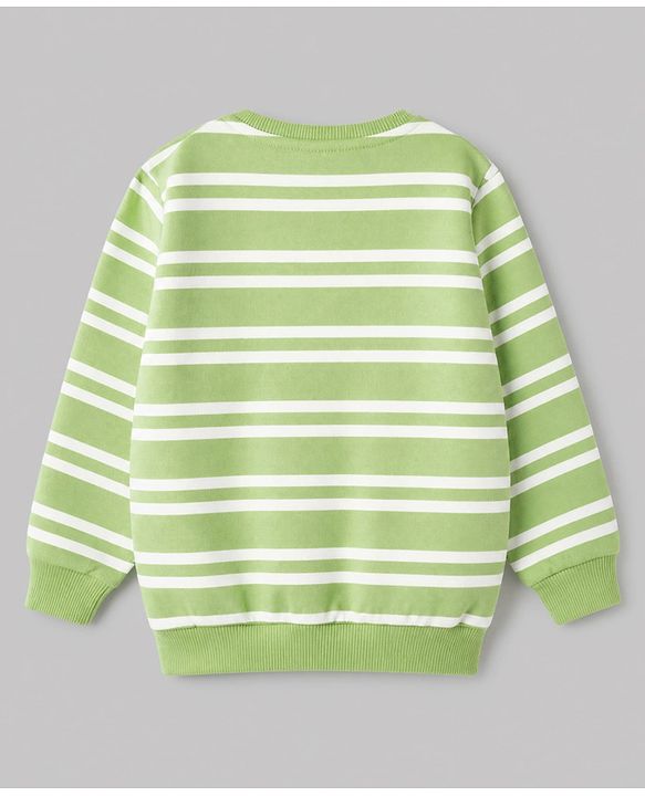 Babyhug 100% Cotton Terry Knit Striped Sweatshirt with Full Sleeves & Bear Print - Green