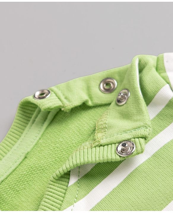 Babyhug 100% Cotton Terry Knit Striped Sweatshirt with Full Sleeves & Bear Print - Green