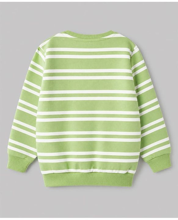 Babyhug 100% Cotton Terry Knit Striped Sweatshirt with Full Sleeves & Bear Print - Green