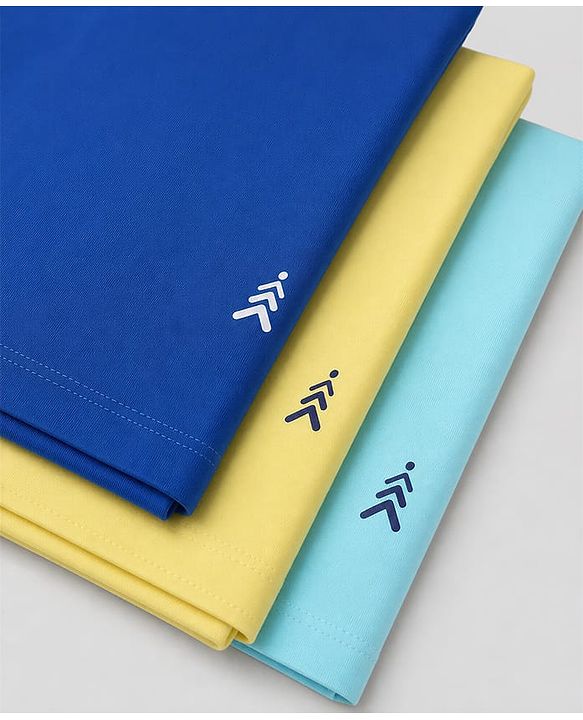 Pine Kids Cotton Lycra Knit Above Knee Length Cycling Shorts Pack of 3 - Blue, Light Blue & Yellow