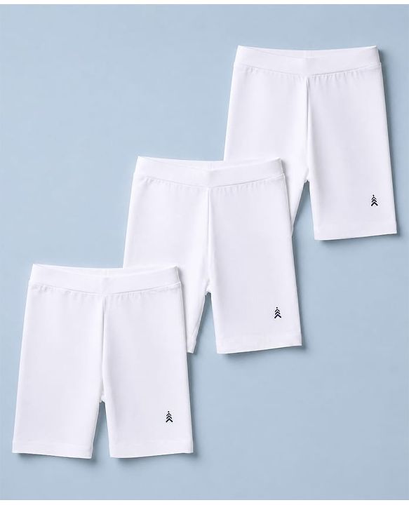 Pine Kids Cotton Lycra Knit Solid Cycling Shorts Pack of 3 - White