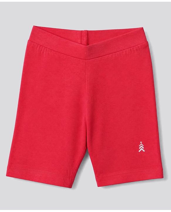 Pine Kids Cotton Blend Knit Solid Cycling Shorts with Chevron Embroidery Pack of 3 - Red White & Pink