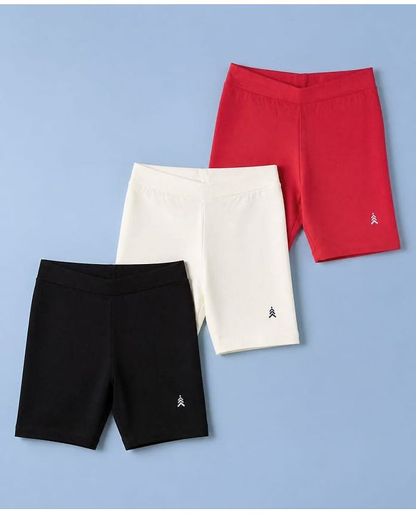 Pine Kids Cotton Lycra Knit Above Knee Length Cycling Shorts Assorted Pack of 3 - Red White & Black