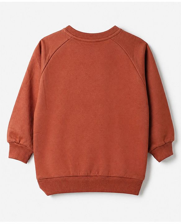 Babyhug 100% Cotton Heavy Gauge Terry Knit Sweatshirt with Full Raglan Sleeves and Animal Patch in Dark Brown