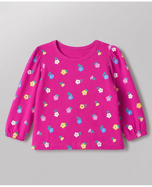 Babyhug 100% Cotton Knit Full Sleeves T-Shirts with Floral & Polka Dots Print Pack of 3 - White Pink & Purple