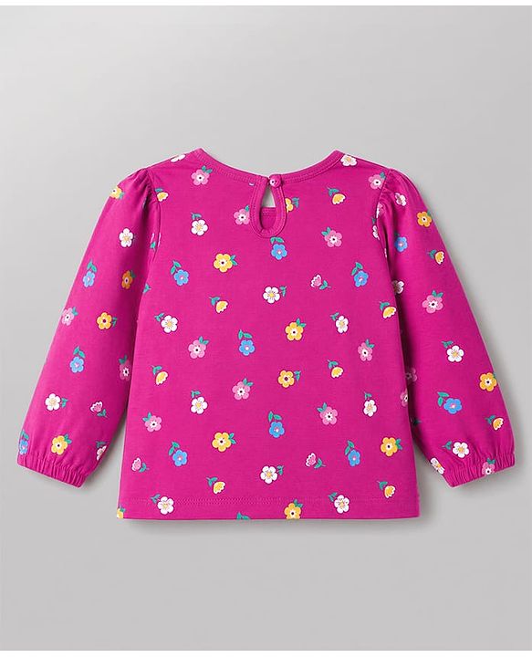 Babyhug 100% Cotton Knit Full Sleeves T-Shirts with Floral & Polka Dots Print Pack of 3 - White Pink & Purple