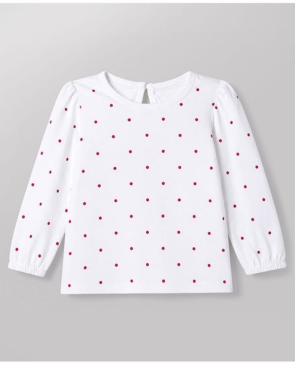 Babyhug 100% Cotton Knit Full Sleeves T-Shirts with Floral & Polka Dots Print Pack of 3 - White Pink & Purple