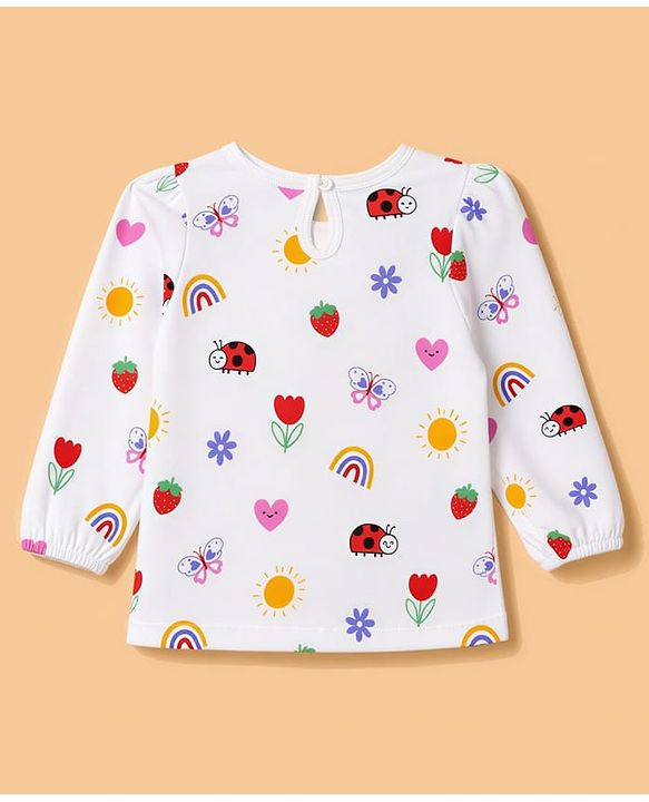 Babyhug Cotton Knit Full Sleeves Puffed T-Shirts With Rainbow & Text Print Pack Of 3 - Red & Lavender